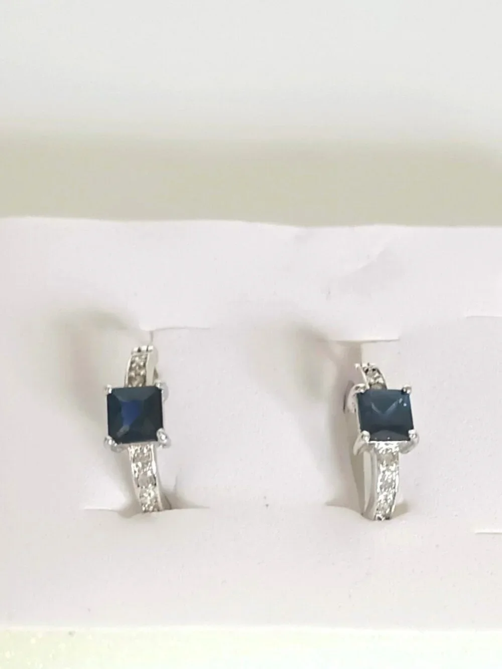 London Blue Topaz Leverback Earrings Emerald-Cut Solitaire Silver Tone